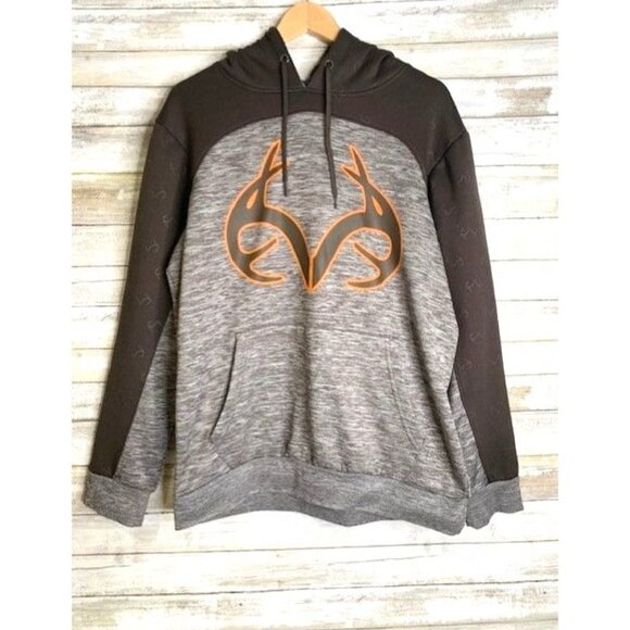 Realtree Men's Hooded Sweatshirt M 38/40 Gray & Brown Camouflage Polyester - Picture 1 of 8